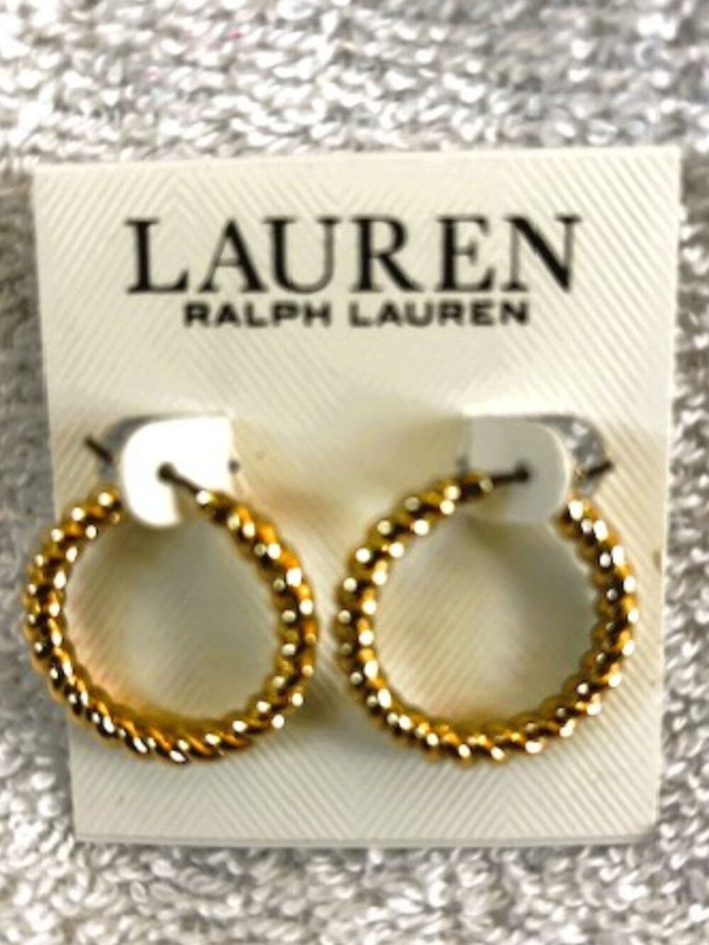 Ralph Lauren gold tone Twisted Rope Hoop pierced earrings NWT